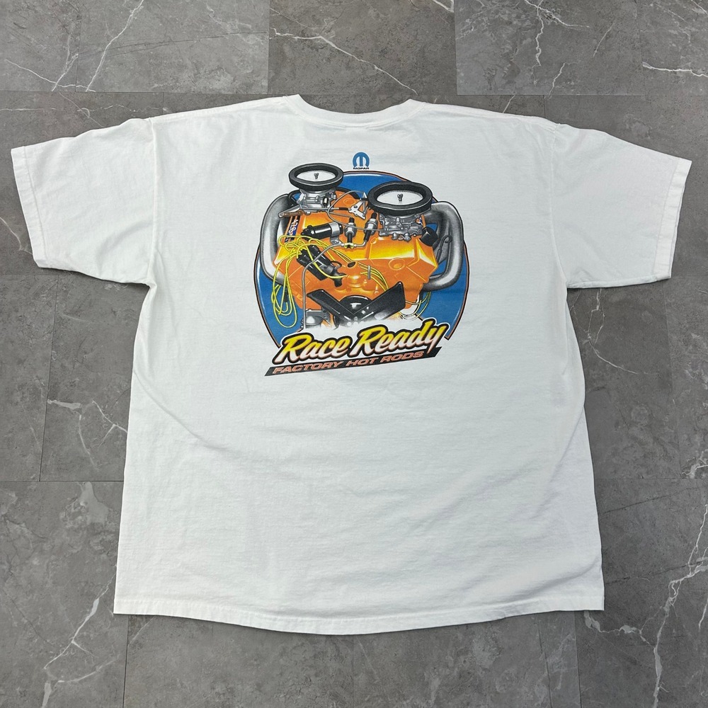 Vintage Mopar Graphic Tee Mens 2XL Race Ready Factory Hot Rods Shirt White